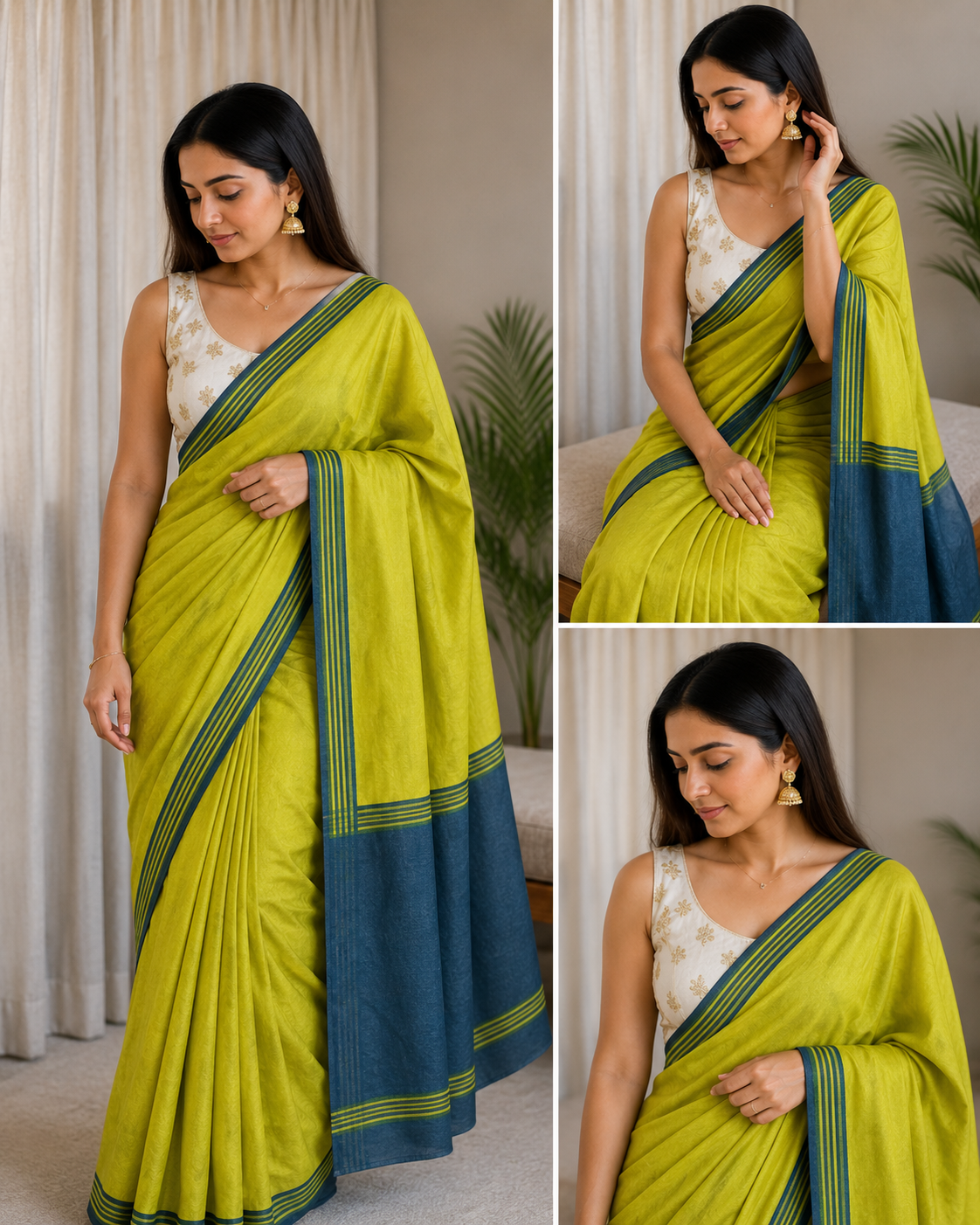 Women's Premium Shiny Saree with Contrast Border & Tassel Pallu | Elegant Party Wear Saree