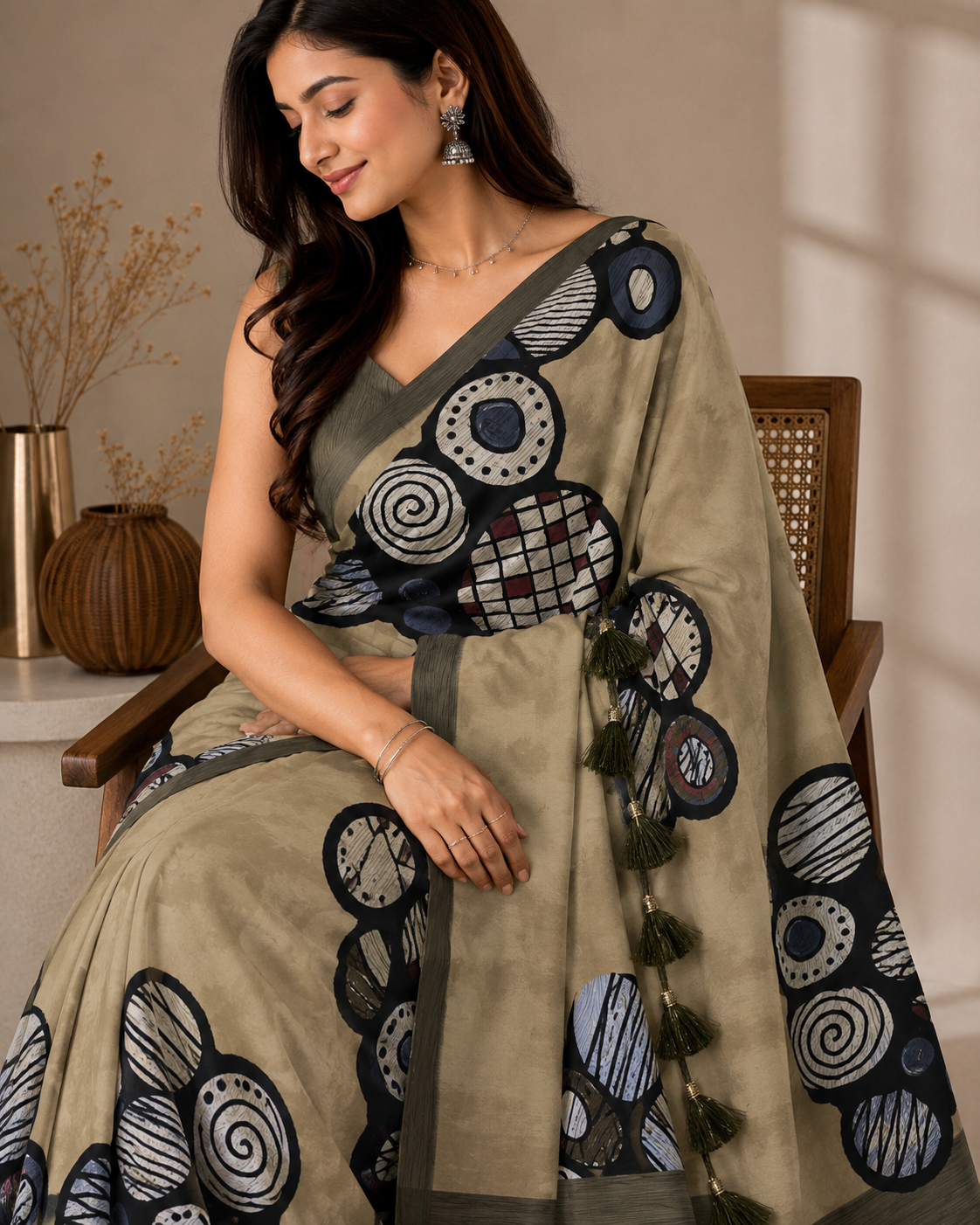 Women's Premium Georgette Silky Saree with Abstract Print & Tassel Pallu