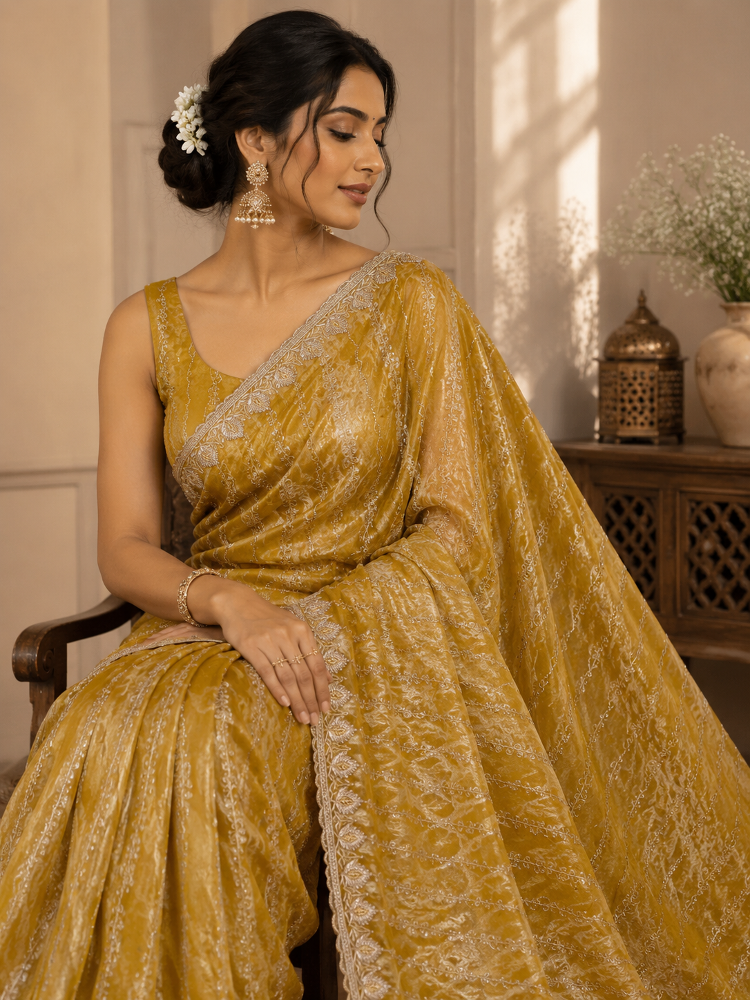 Women's Premium Twill Net Embroidered Saree with Designer Blouse