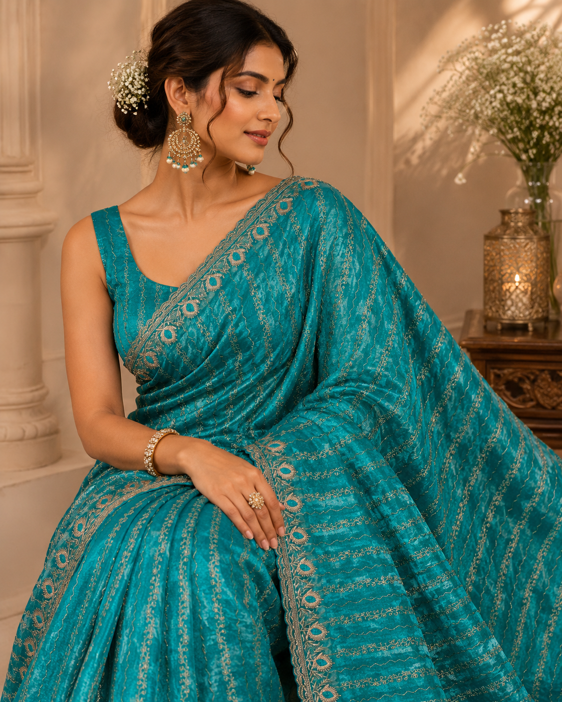 Women's Premium Twill Net Embroidered Saree with Designer Blouse