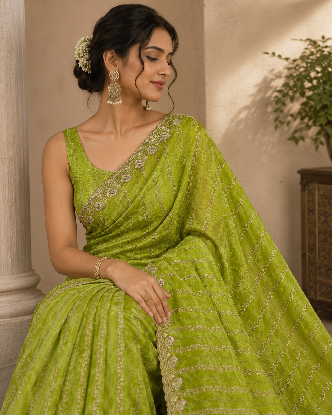 Women's Premium Twill Net Embroidered Saree with Designer Blouse