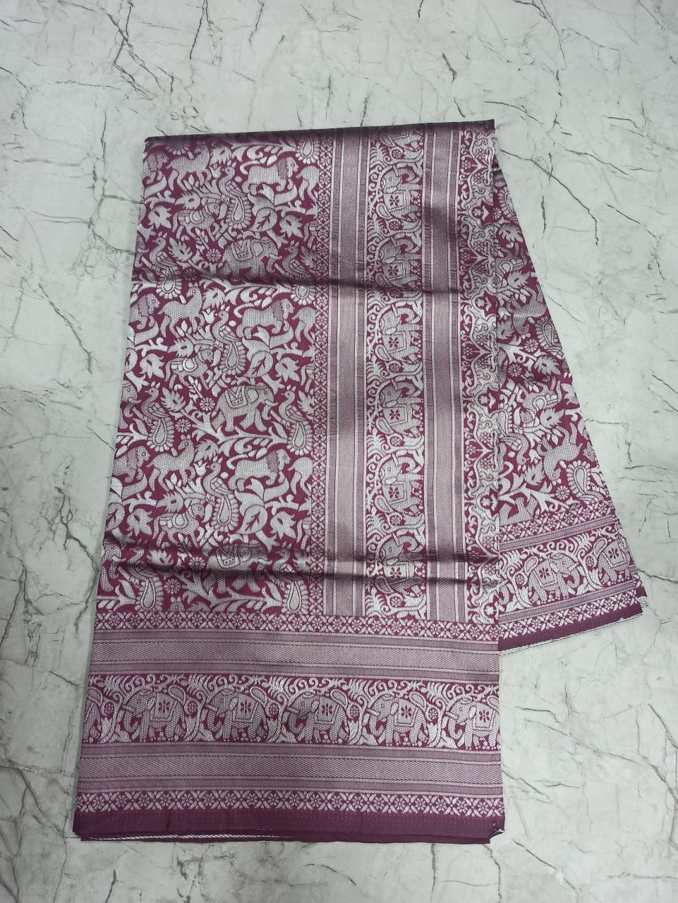 Banarasi Silk Saree with Intricate Woven Design in Wine Purple