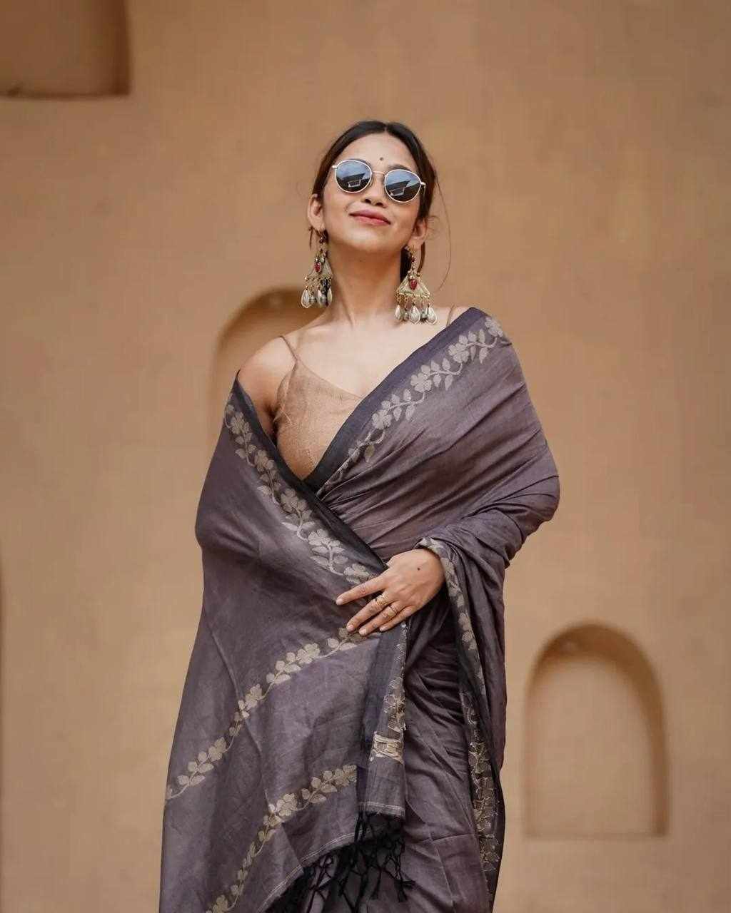 KPW 366 Linen Cotton Digital Print Saree with Satin Blouse