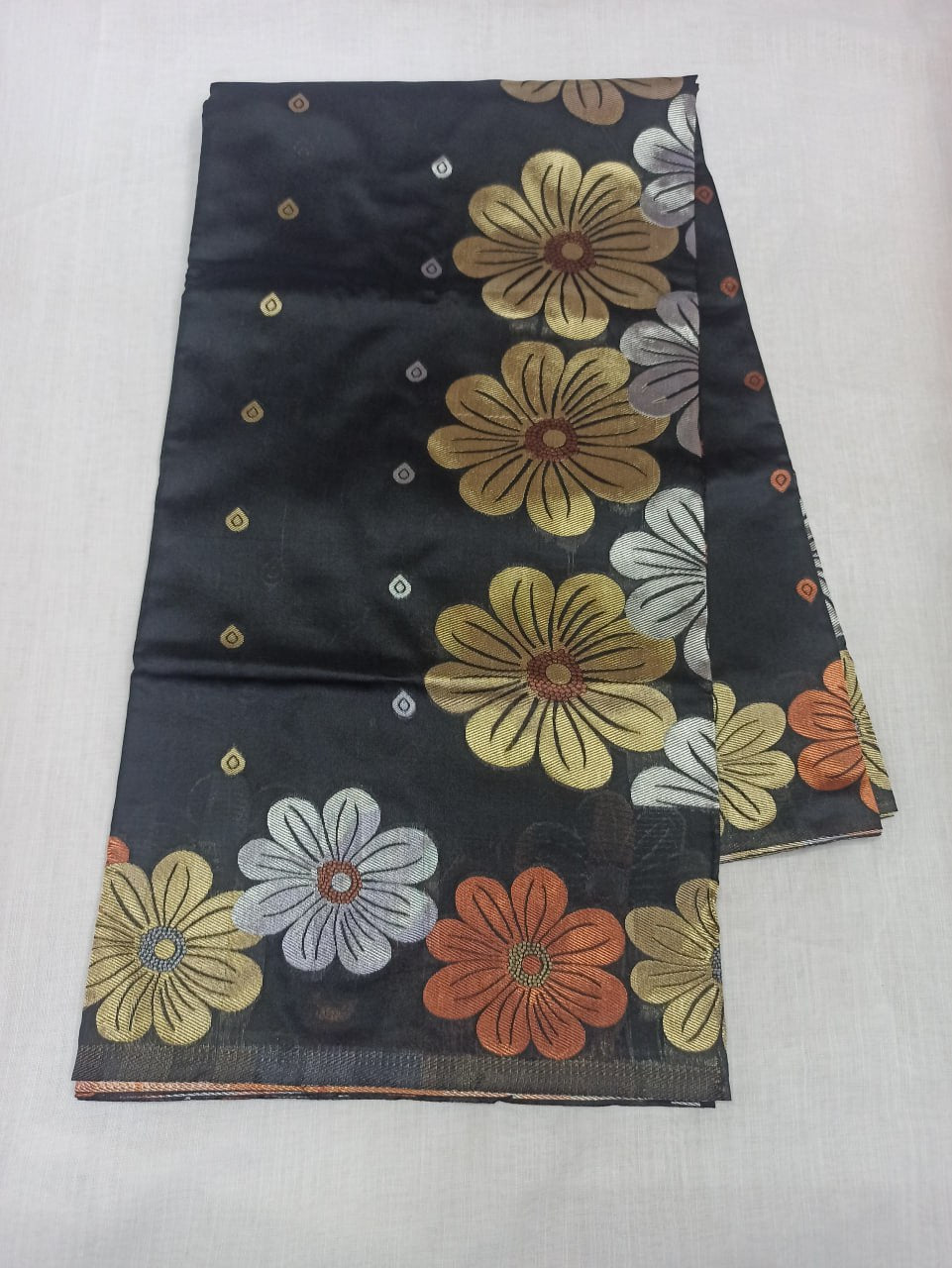 Black Floral Embroidered Saree with Blouse Piece