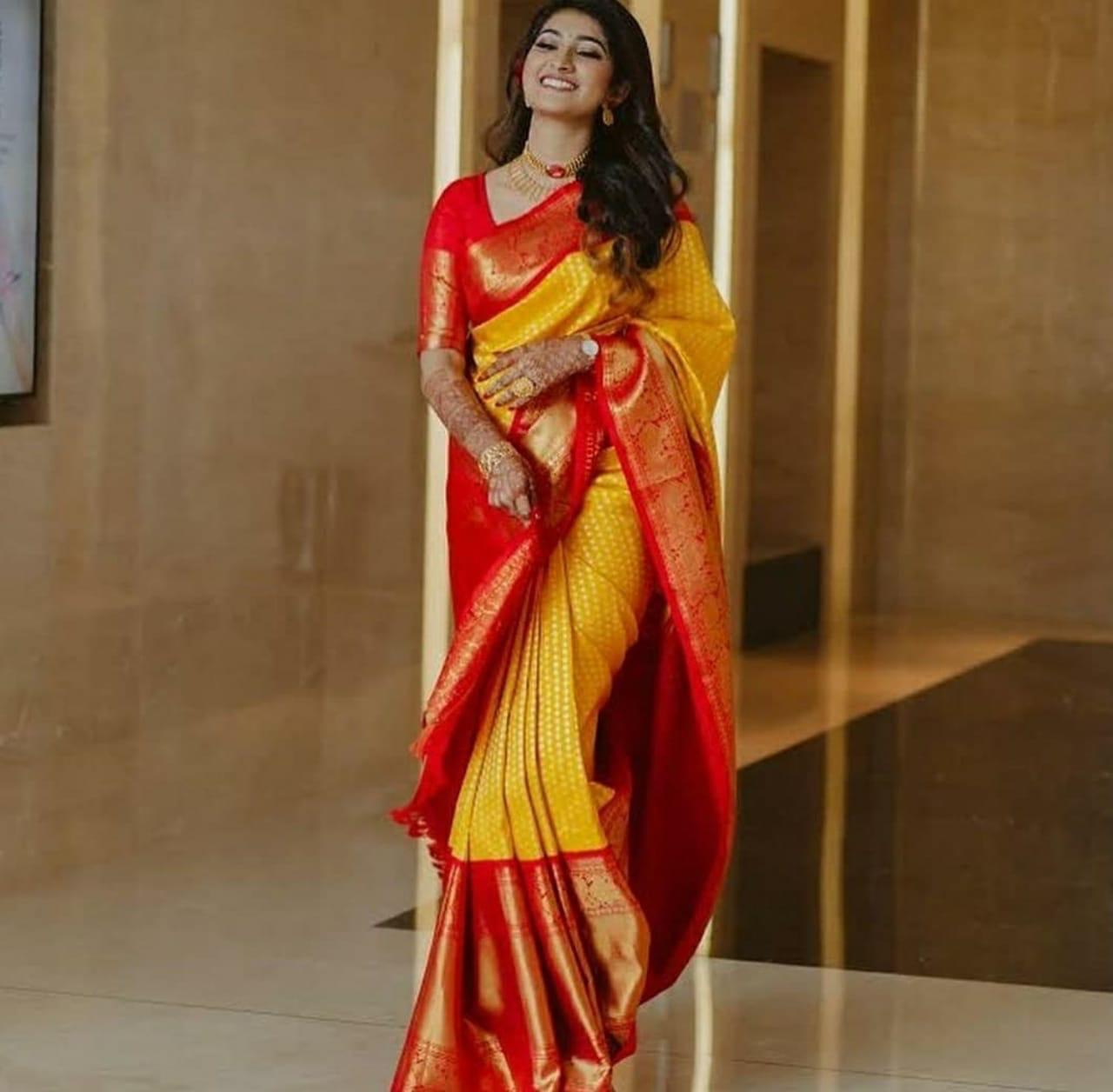 Traditional Yellow Silk Saree with Red Border
