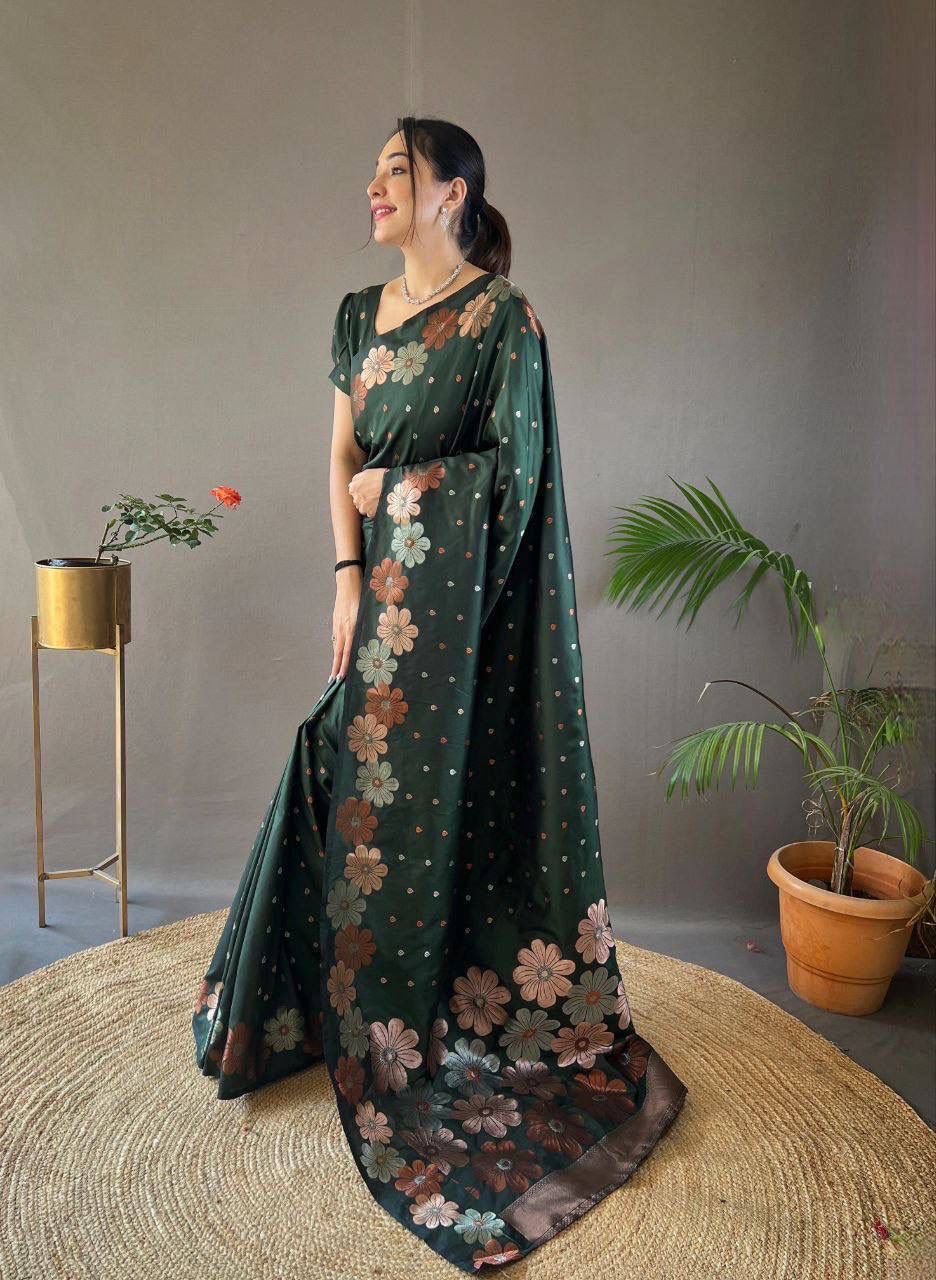 Green Floral Embroidered Saree with Blouse