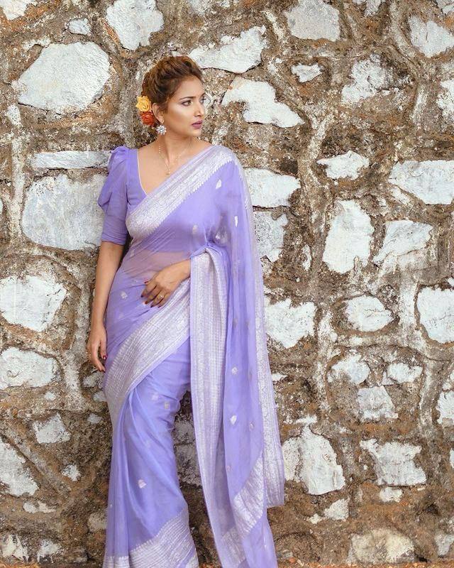 Elegant Lavender Saree with Silver Border