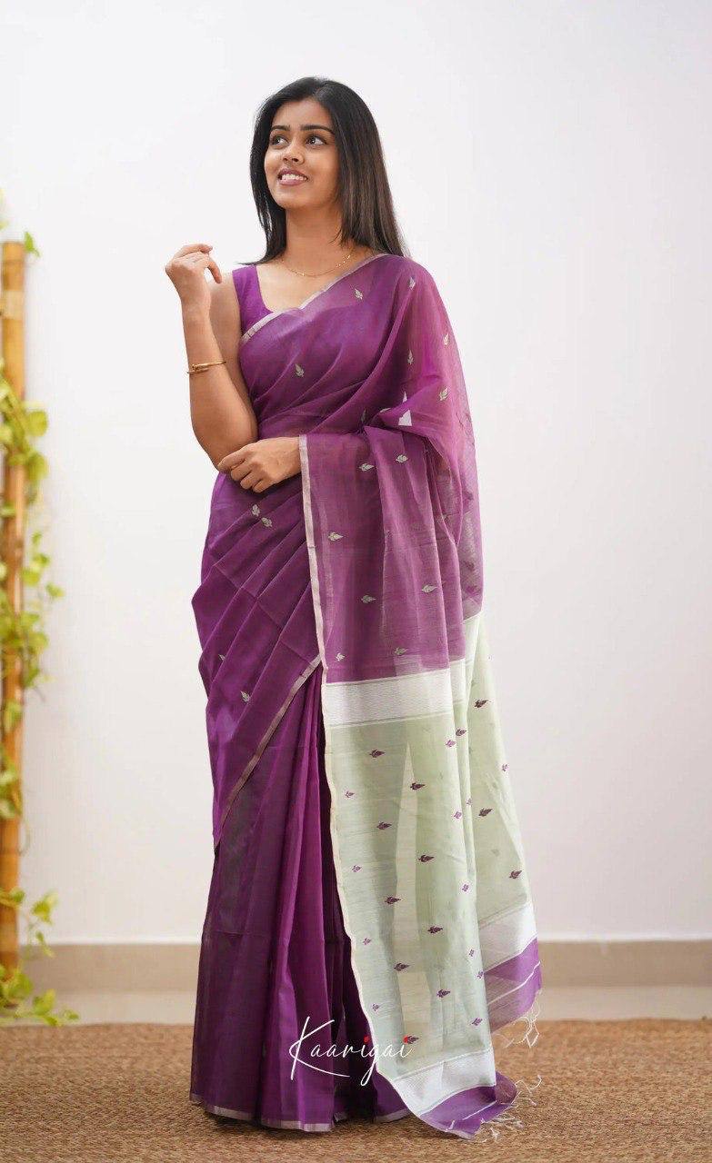 Purple Handloom Saree with Silver Zari Motifs