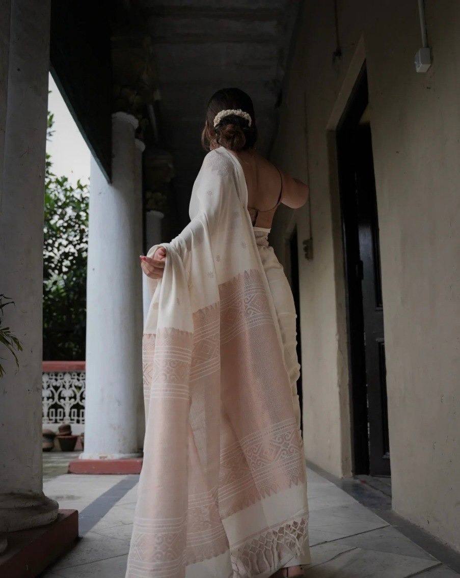 Elegant Off White Handloom Saree with Woven Border