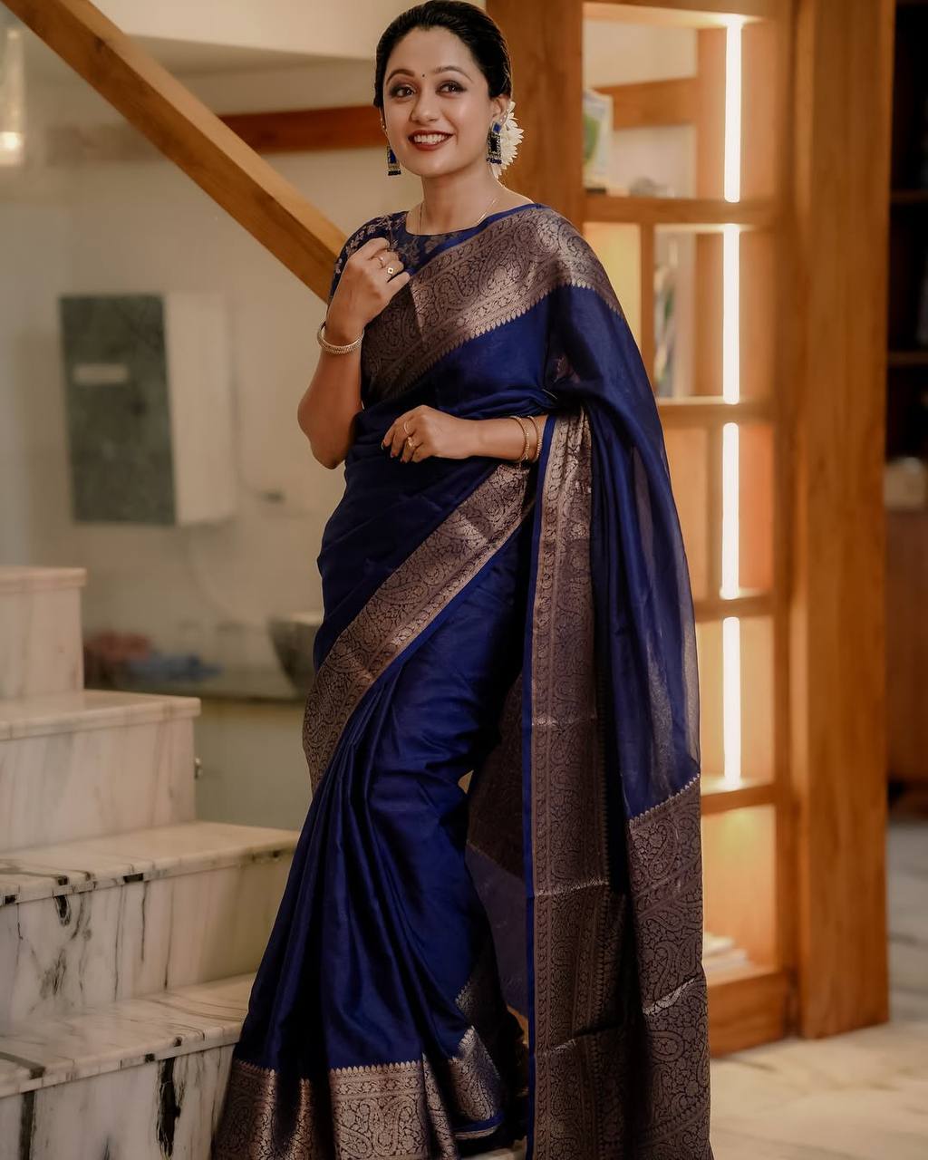 Royal Blue Banarasi Silk Saree with Zari Border