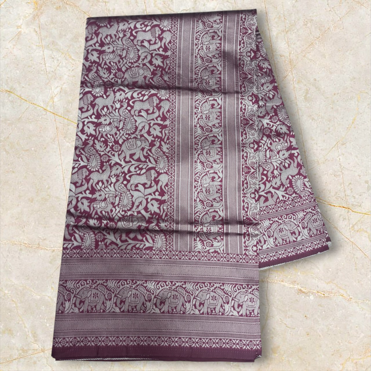 Banarasi Silk Saree with Intricate Woven Design in Wine Purple