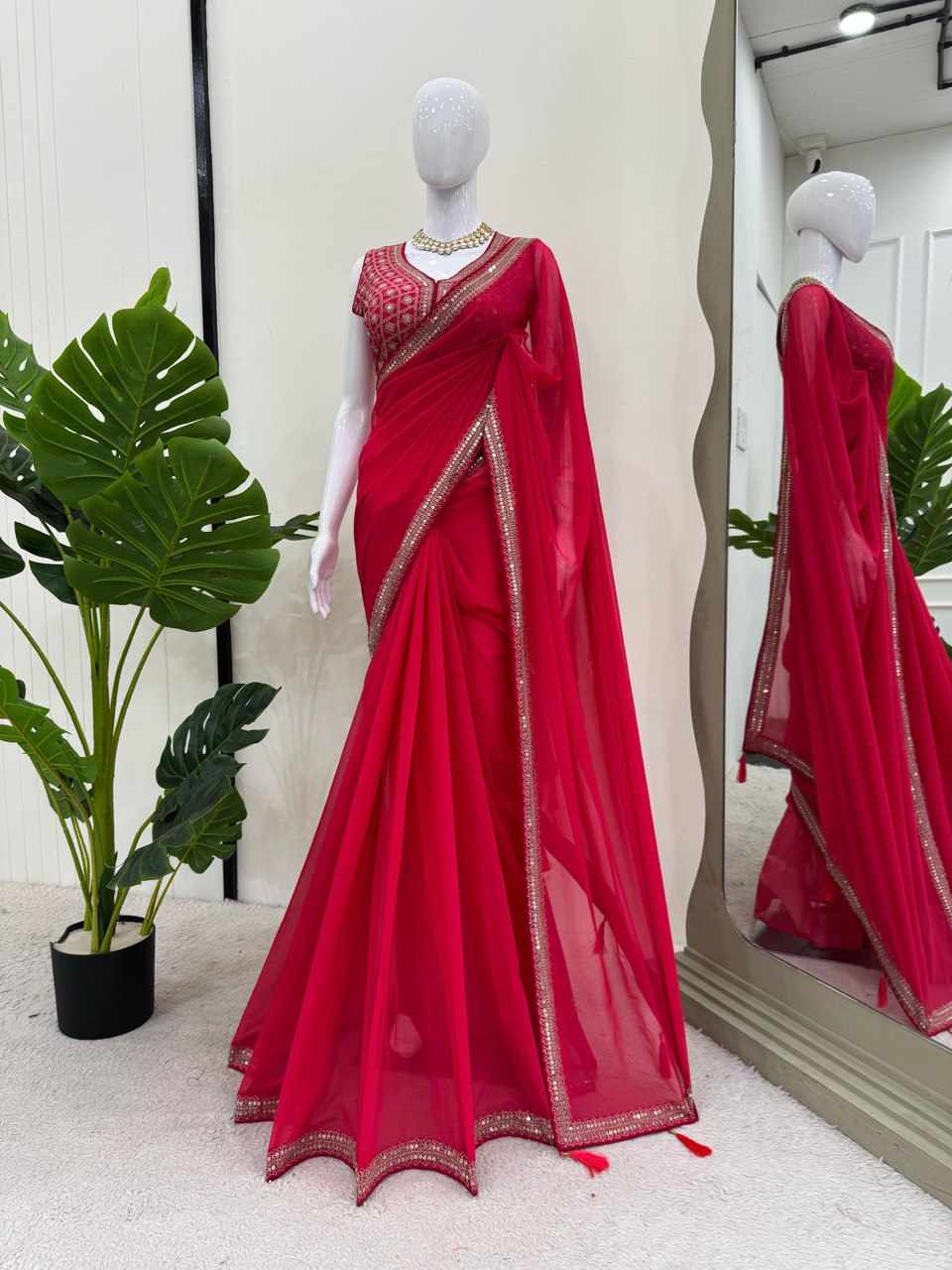 Women's Designer Faux Georgette Saree with Heavy Embroidered Blouse