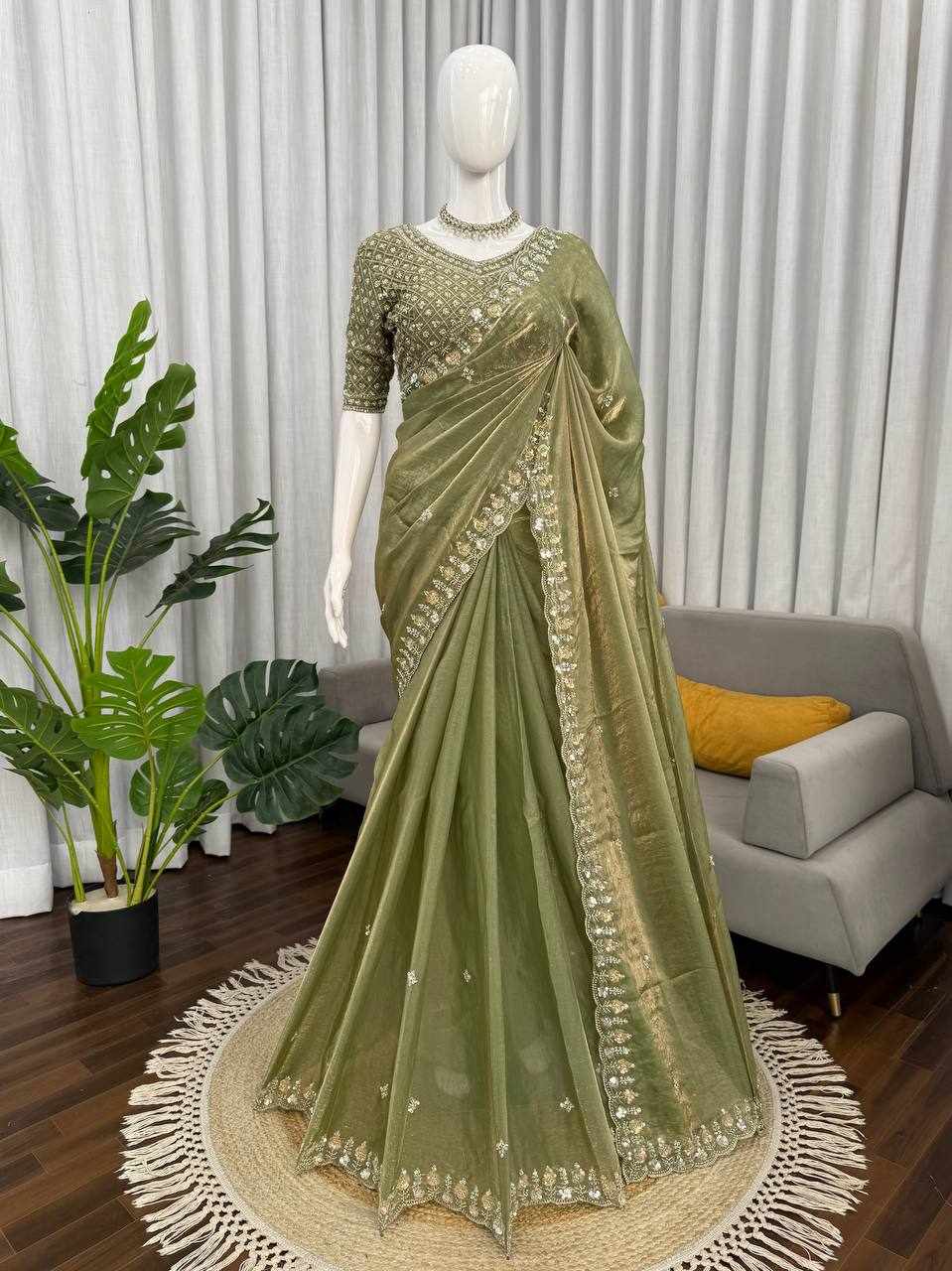 Women's Premium Shimmer Silk Embroidered Saree with Designer Blouse | Party & Festive Wear
