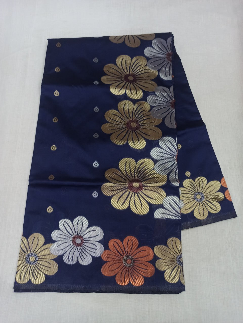 Navy Blue Embroidered Floral Saree with Sequin Detailing