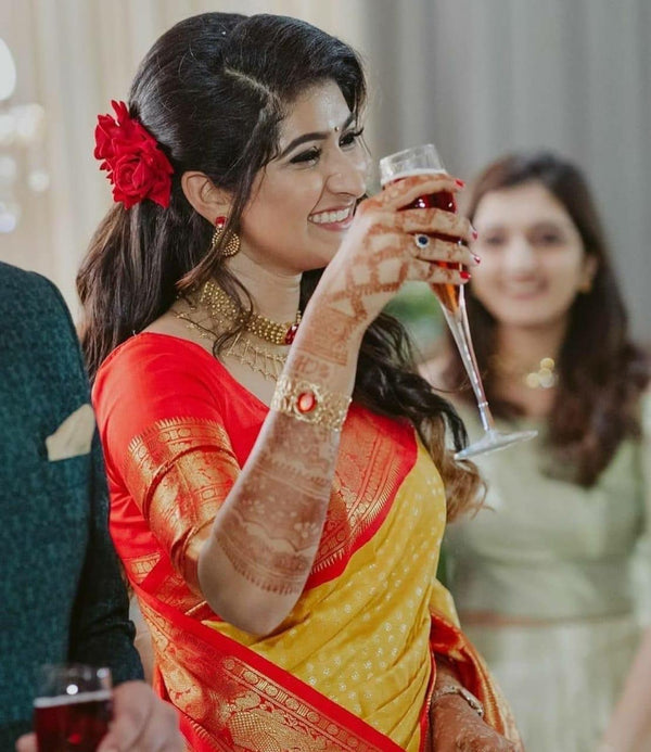 Traditional Yellow Silk Saree with Red Border