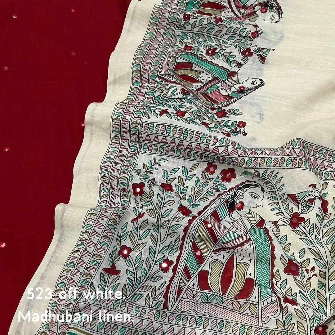 Women's Cream Cotton Digital Print Saree with Designer Border & Printed Blouse
