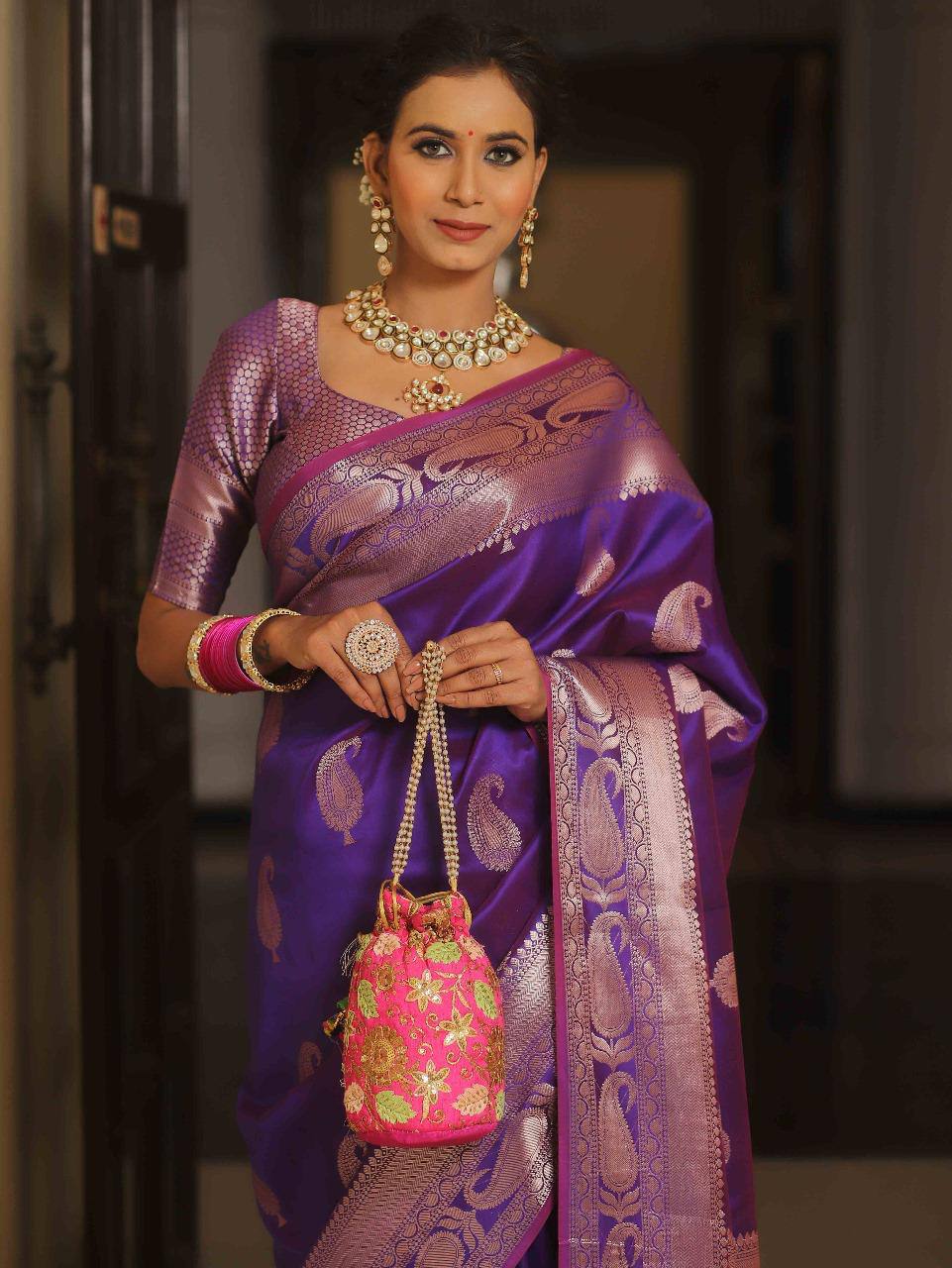 Purple Kanchipuram Silk Saree with Silver Zari Work