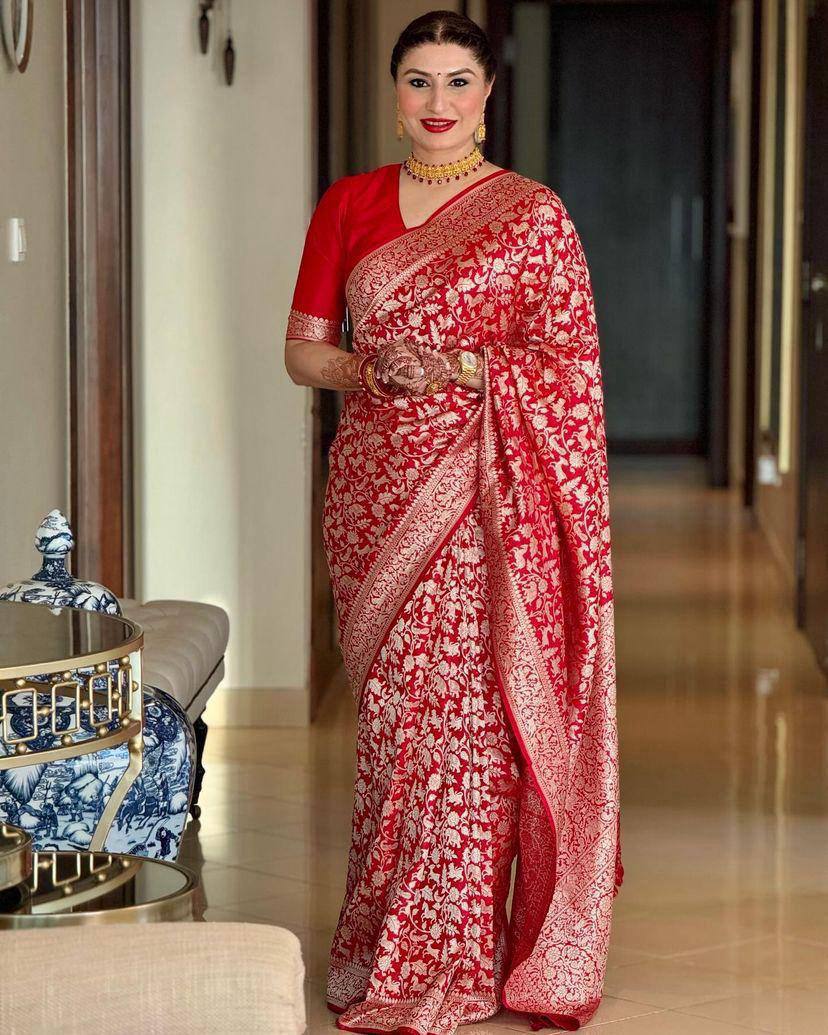 Red Banarasi Silk Saree with Intricate Zari Work