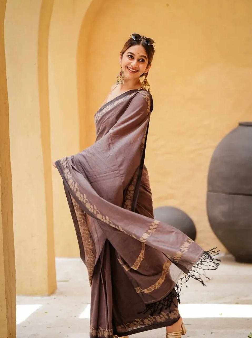 KPW 366 Linen Cotton Digital Print Saree with Satin Blouse