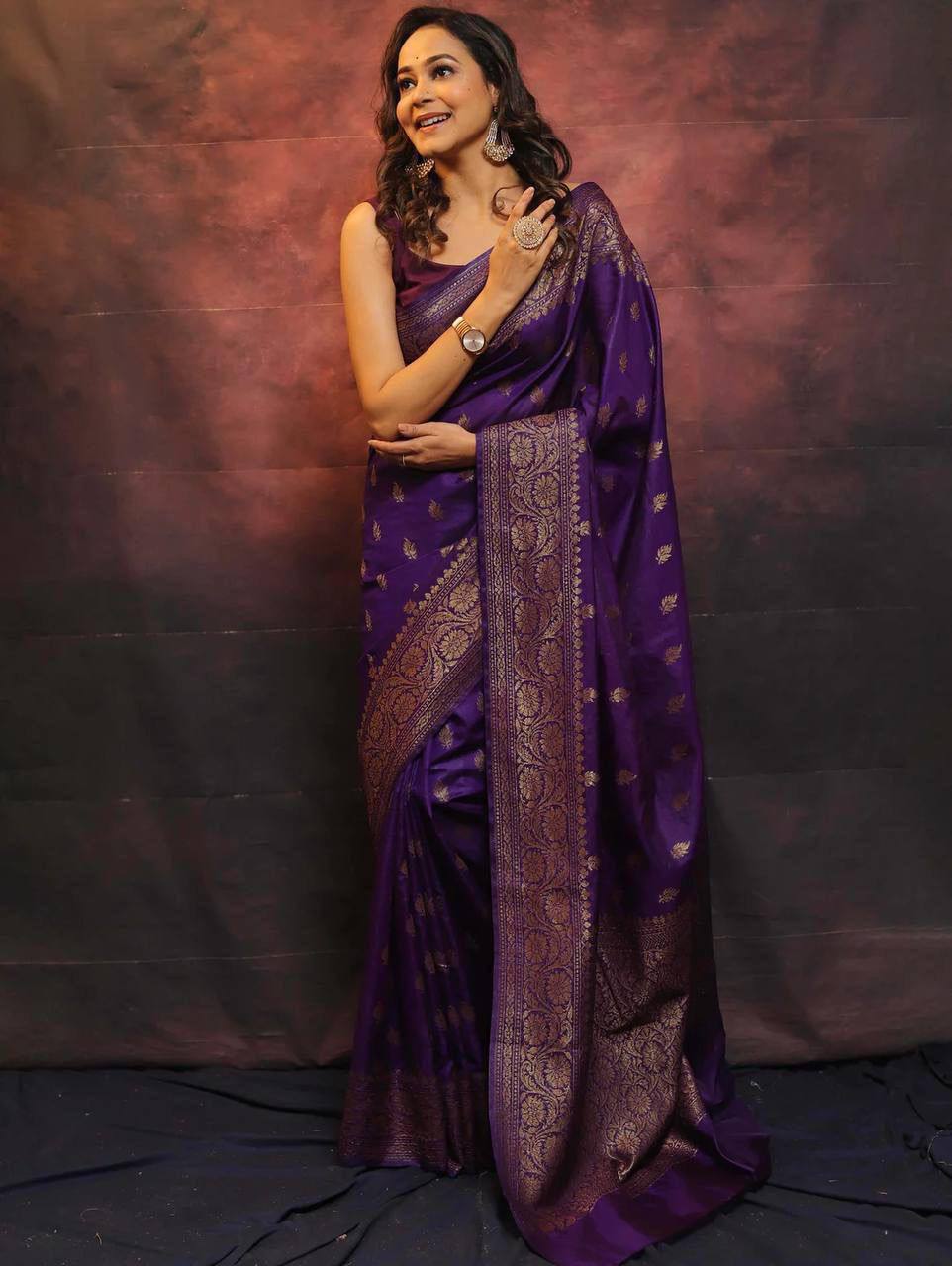 Banarasi Pure Silk Saree in Deep Purple with Zari Work