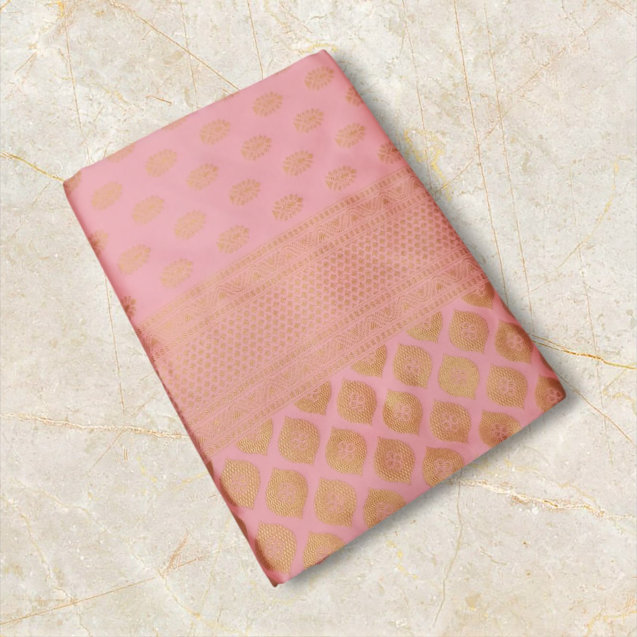 Pink Banarasi Silk Saree with Golden Zari Work