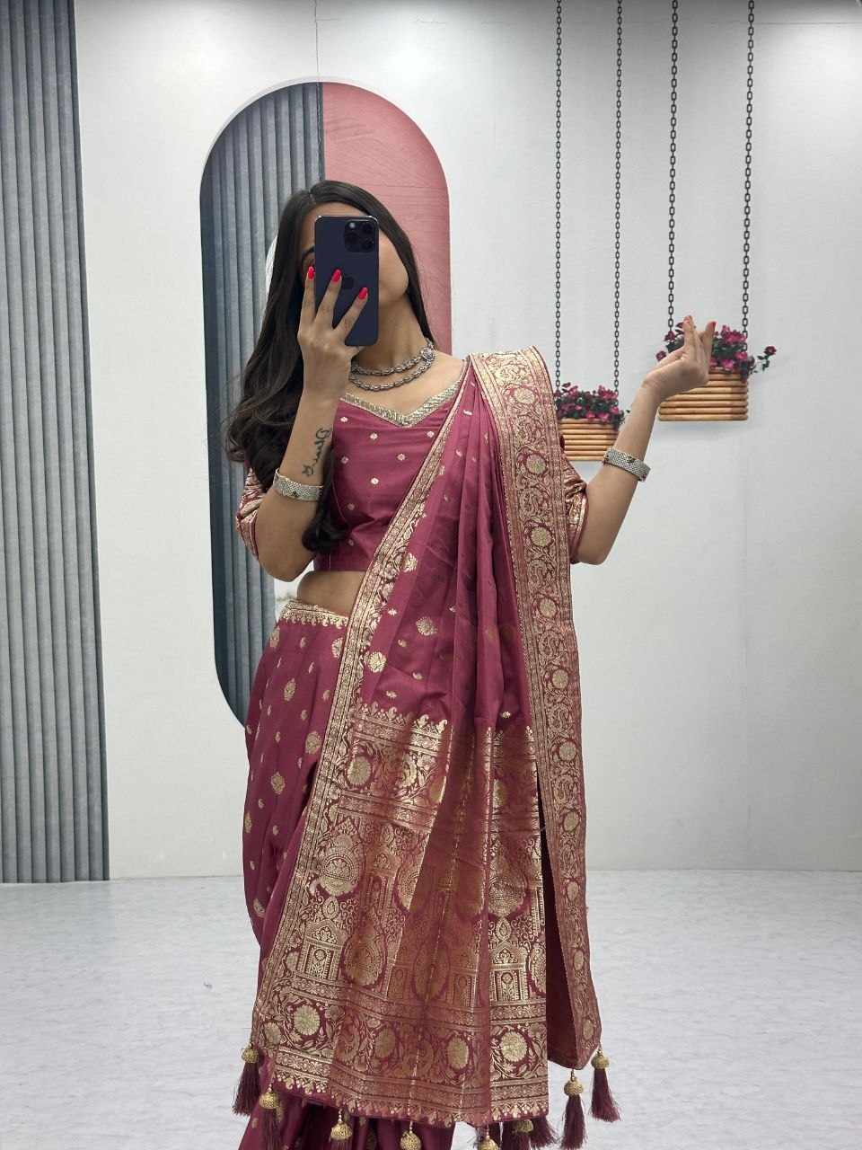PC 577 Pure Silk Patli Saree | Readymade Festival Wear Saree with Latkan & Jacquard Blouse