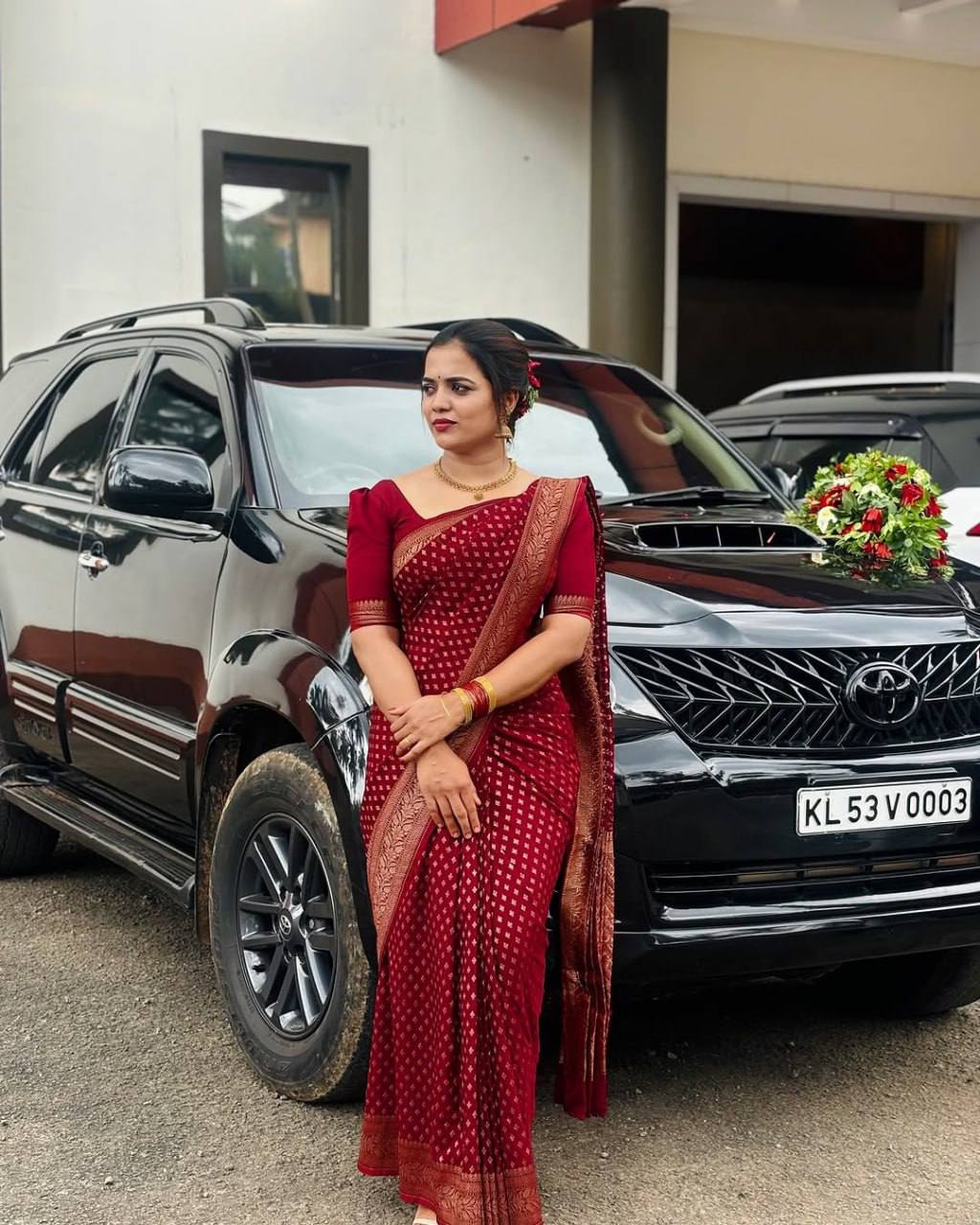 Maroon Banarasi Silk Saree with Gold Zari Work