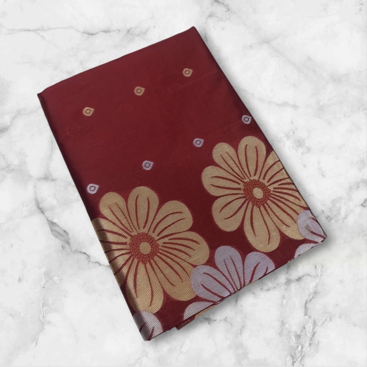 Maroon Floral Printed Silk Blend Saree with Blouse