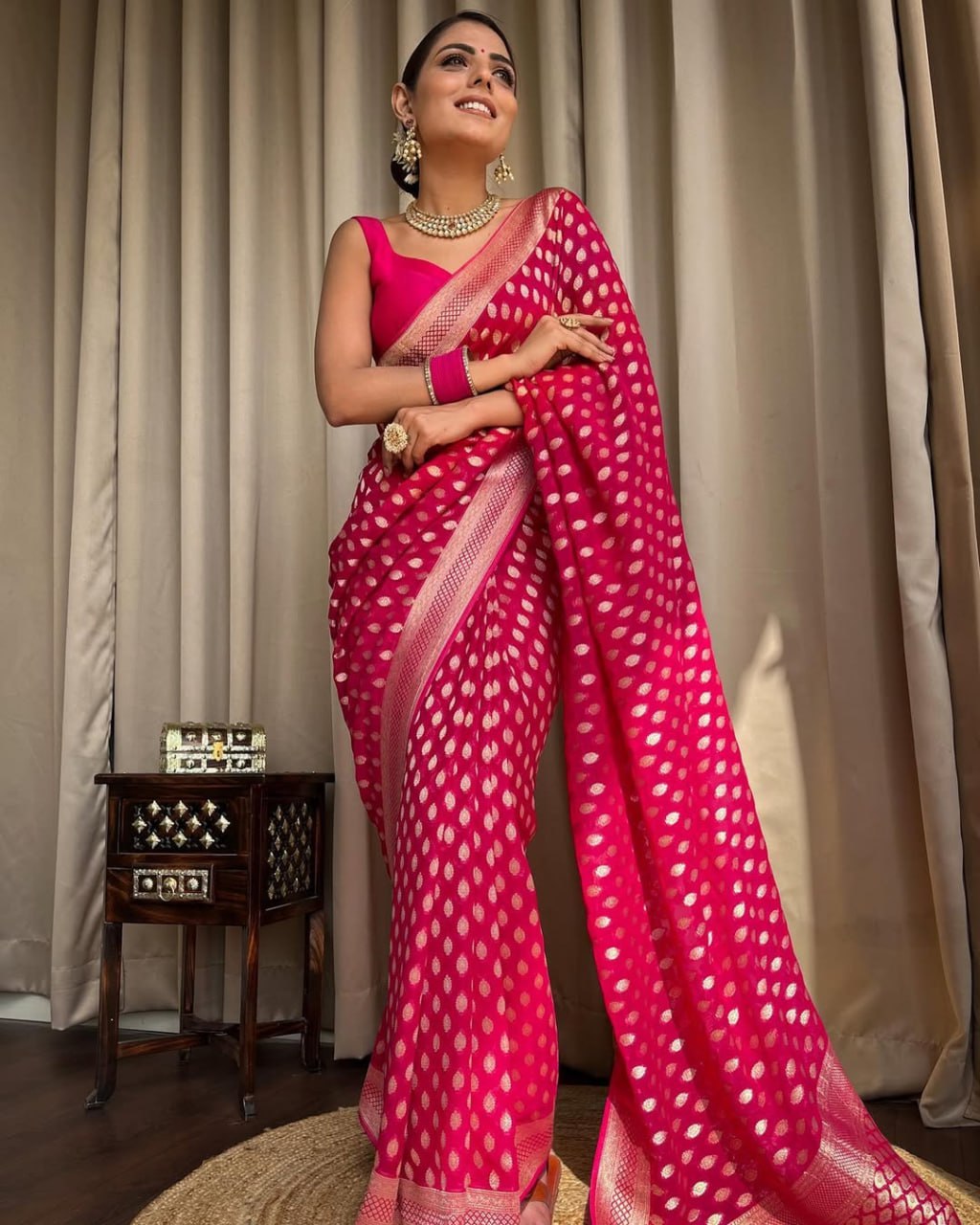 Banarasi Silk Saree with Zari Work Pink