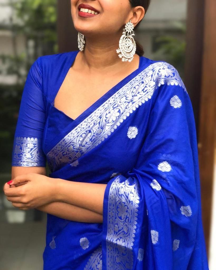Royal Blue Banarasi Silk Saree with Silver Zari Work