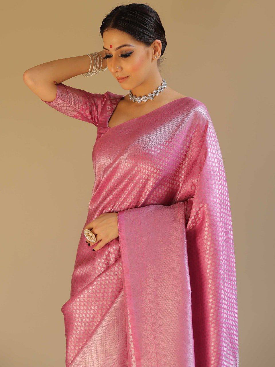 Pink Banarasi Silk Saree with Zari Work