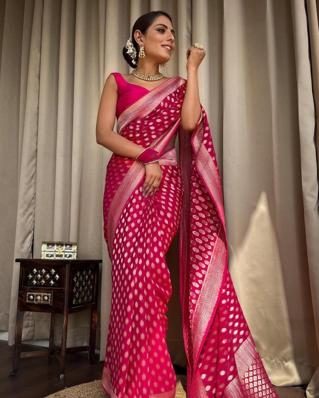 Banarasi Silk Saree with Zari Work Pink