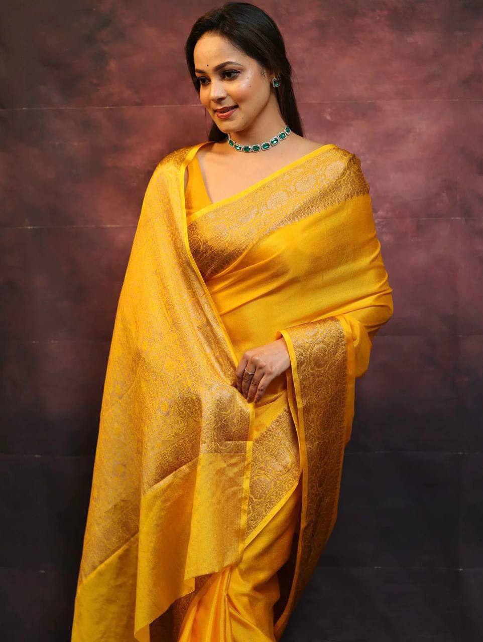 Elegant Yellow Silk Saree with Golden Border