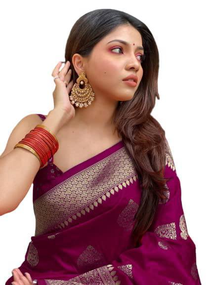 Magenta Banarasi Silk Saree with Golden Zari Work
