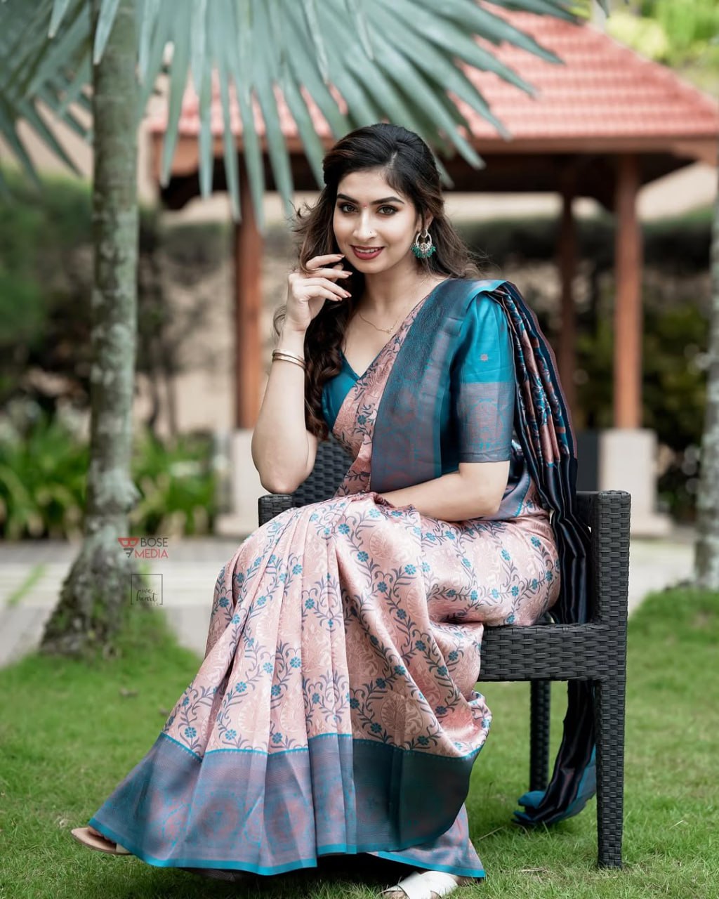 Floral Printed Silk Saree with Contrast Border