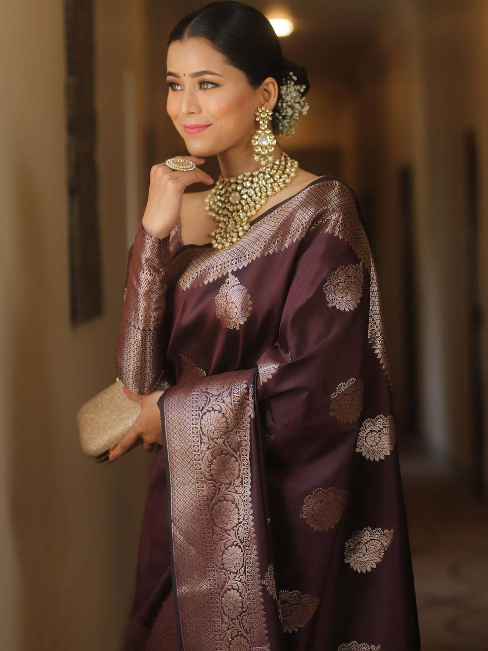 Elegant Banarasi Silk Saree with Zari Weaving in Deep Wine