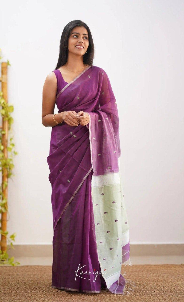 Purple Handloom Saree with Silver Zari Motifs