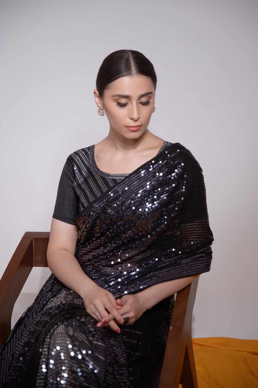 NC 5245 Black Sequin Designer Saree | Shri Kriday Clothing Party Wear