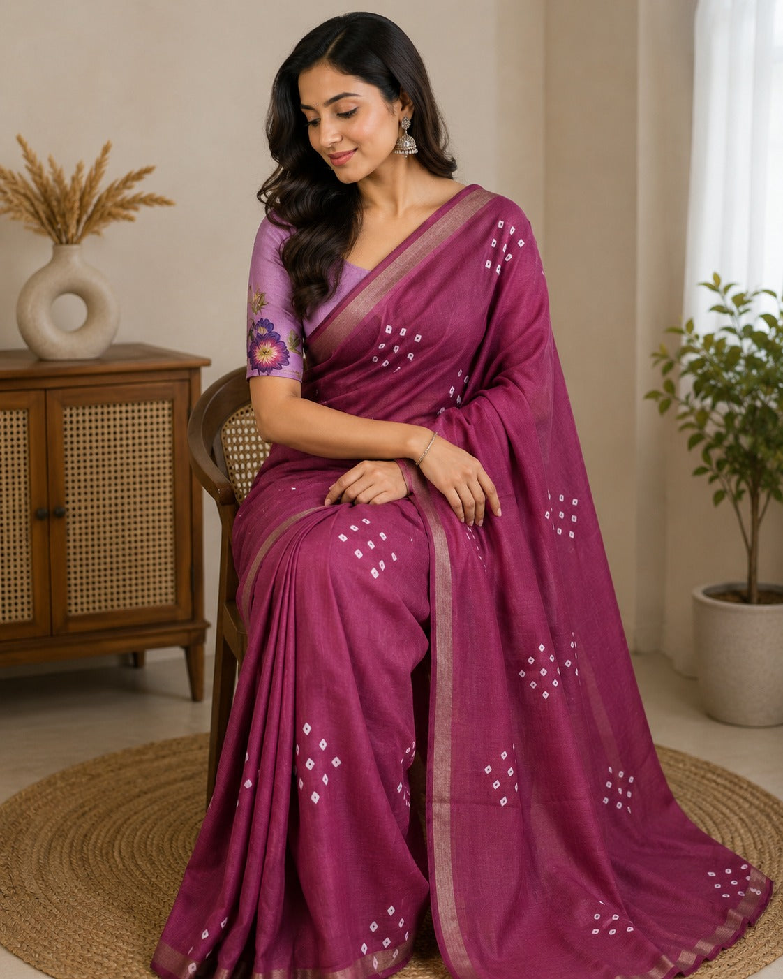 Mulmul Printed Saree with Floral Blouse – GULAB Vol 2