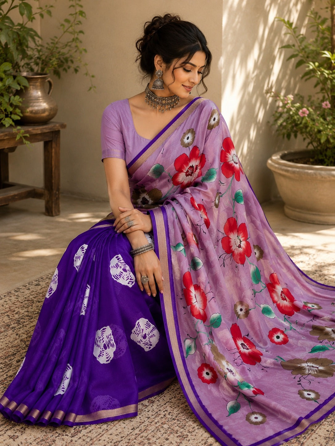 Mulmul Printed Saree – GULAB