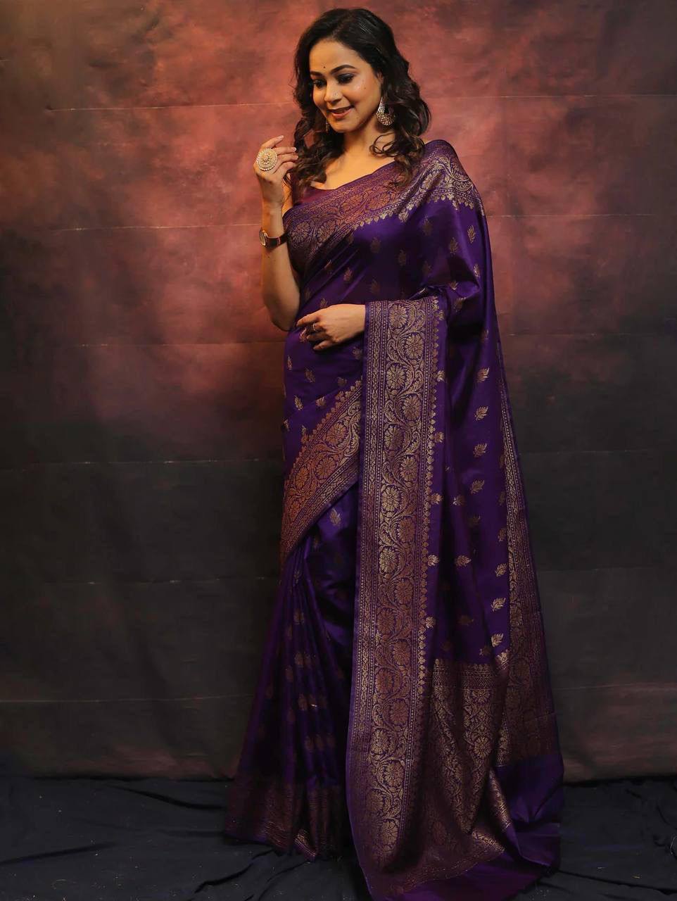 Banarasi Pure Silk Saree in Deep Purple with Zari Work