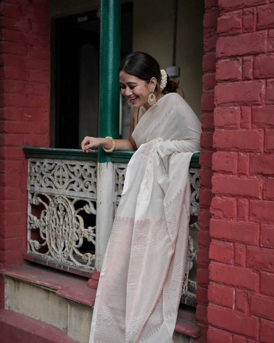 Elegant Off White Handloom Saree with Woven Border