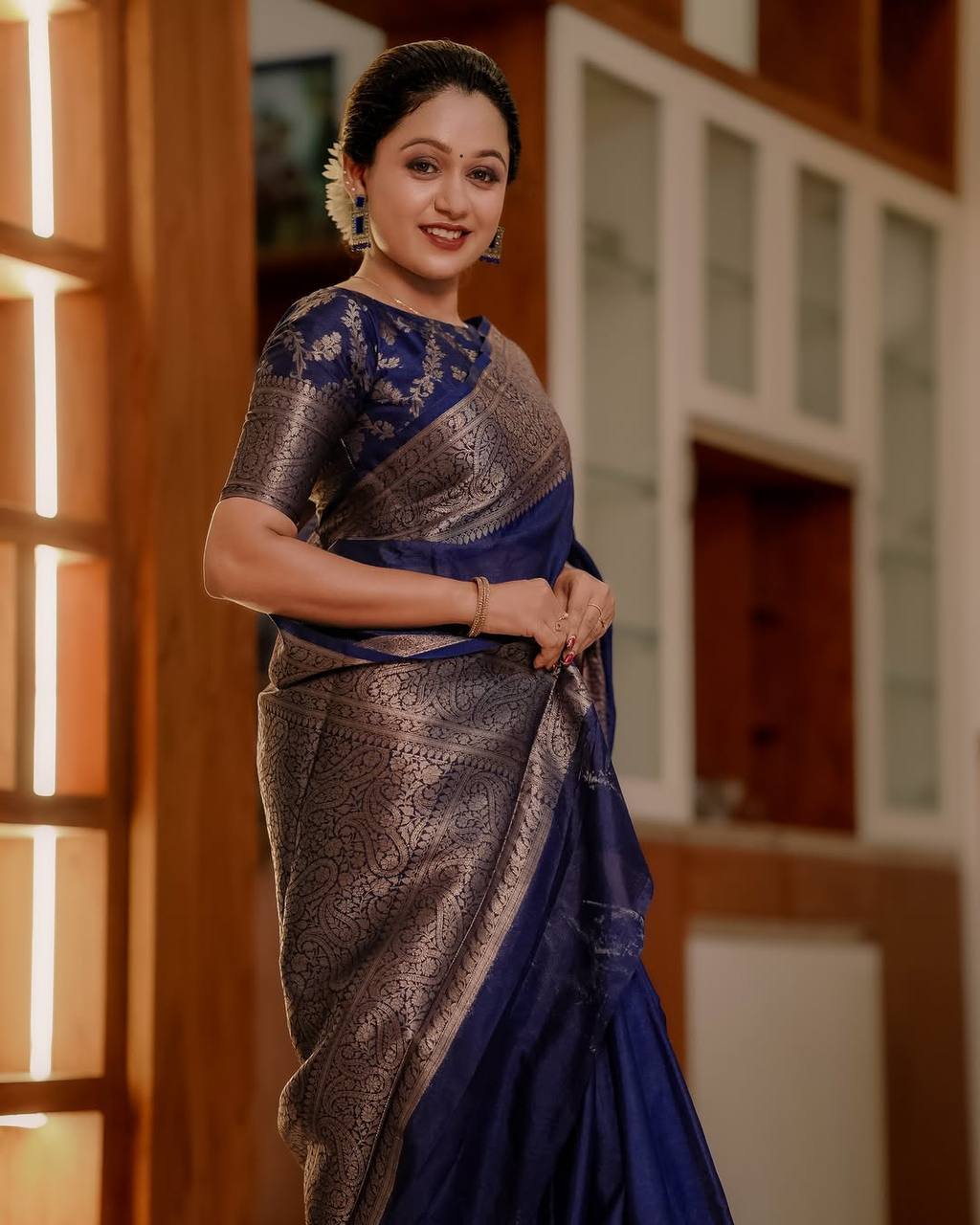 Royal Blue Banarasi Silk Saree with Zari Border