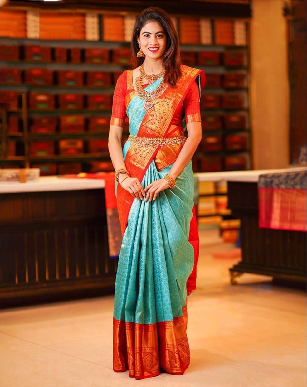 Traditional Kanjivaram Silk Saree with Contrast Border