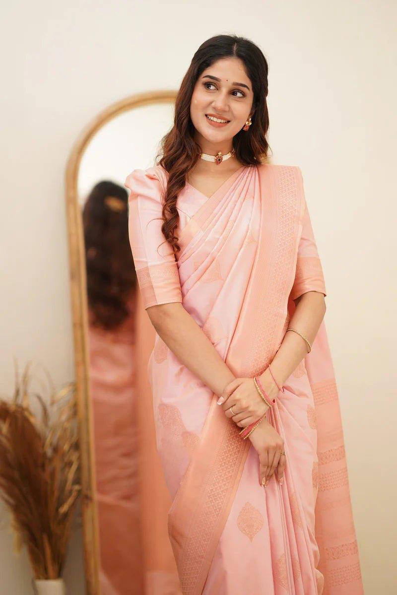 Elegant Pink Silk Saree with Zari Border
