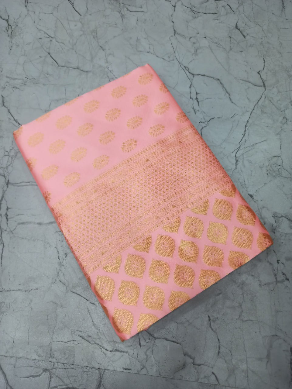 Pink Banarasi Silk Saree with Golden Zari Work