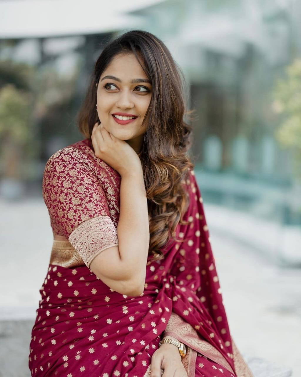 Maroon Banarasi Silk Saree with Golden Buti Work and Embroidered Blouse
