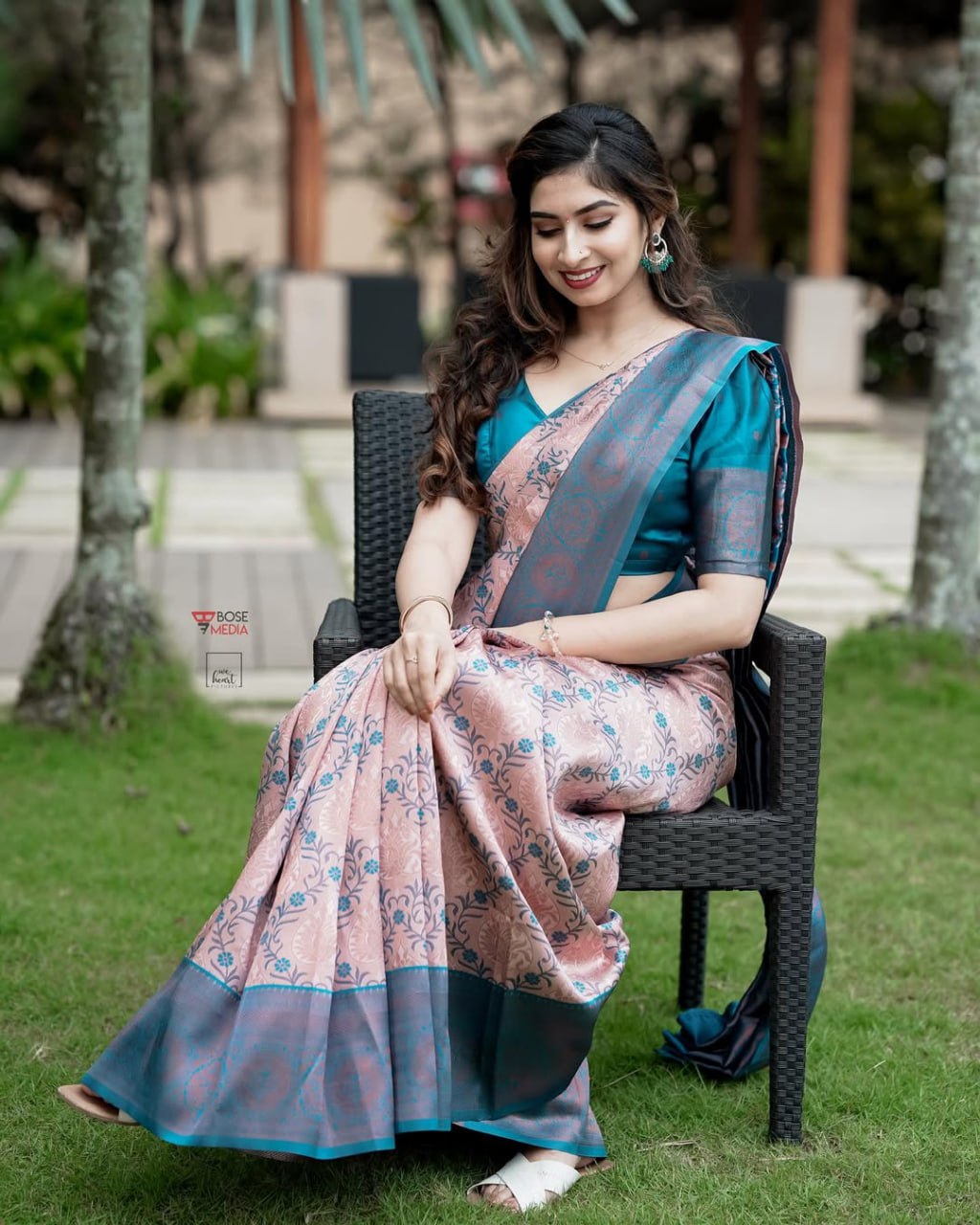 Floral Printed Silk Saree with Contrast Border