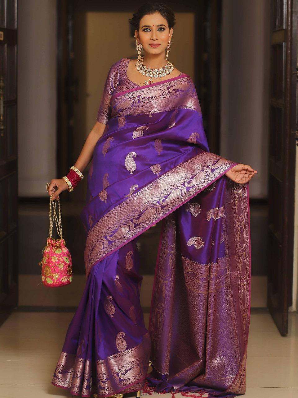 Purple Kanchipuram Silk Saree with Silver Zari Work