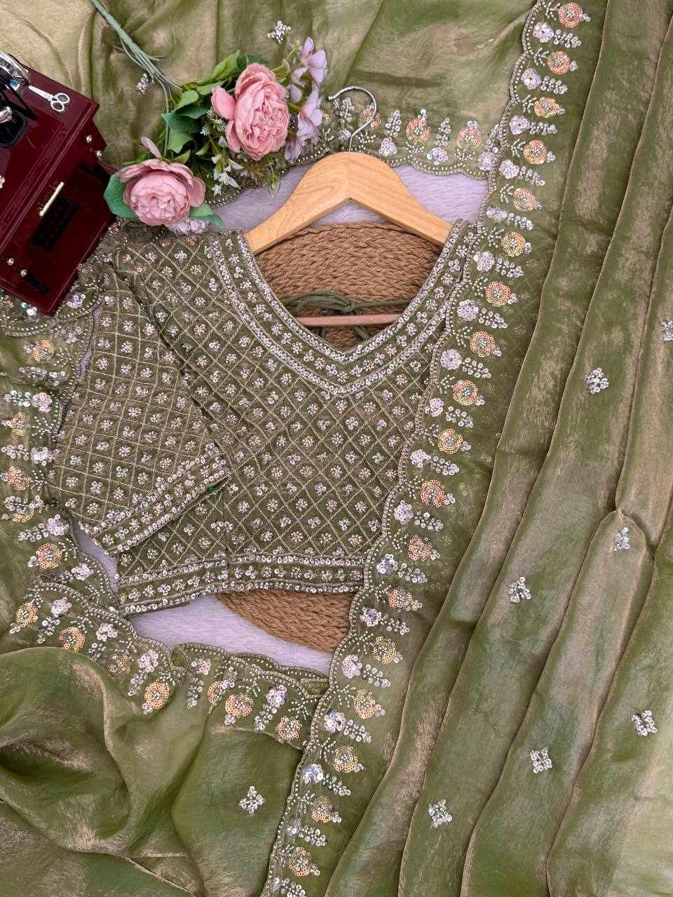 Women's Premium Shimmer Silk Embroidered Saree with Designer Blouse | Party & Festive Wear